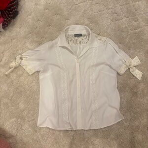 Karl Lagerfeld White Blouse with Cold Shoulder Cut Outs & Lace Detailing size XL